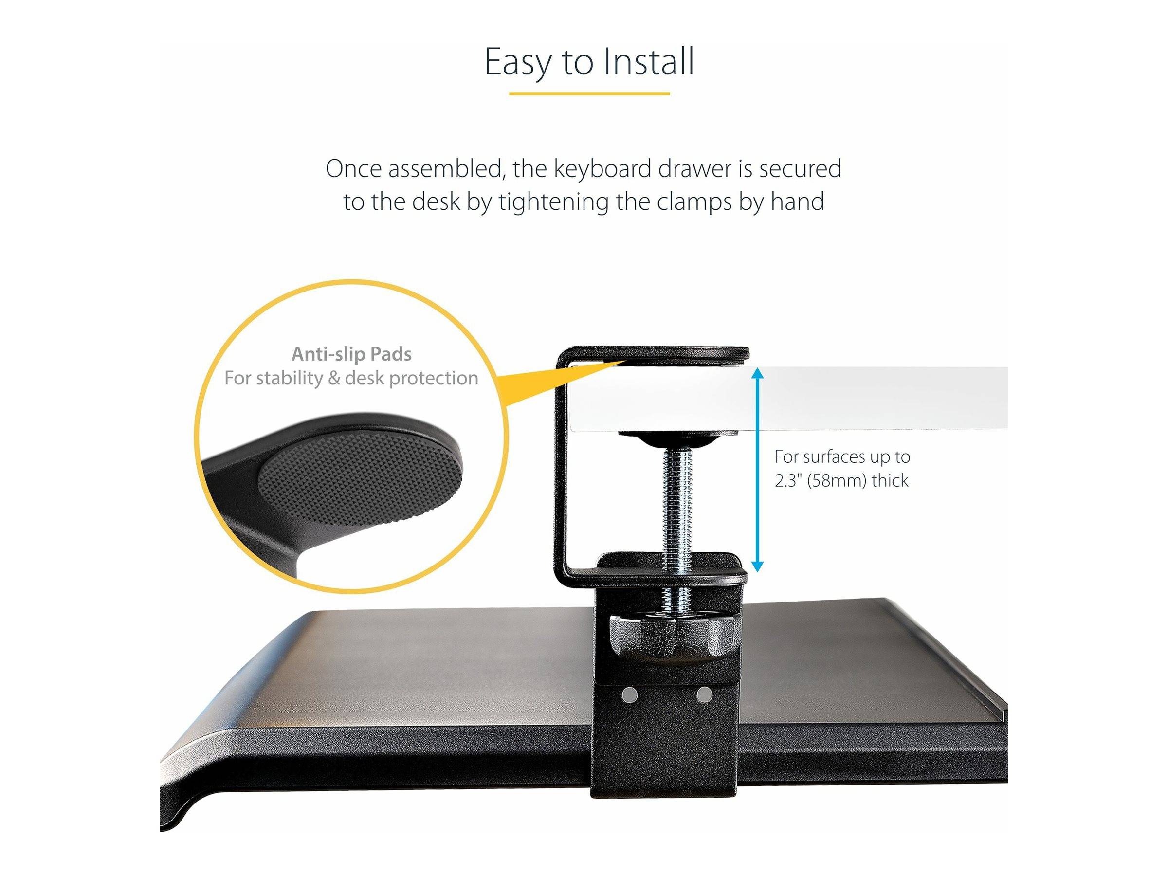 StarTech.com Under-Desk Keyboard Tray, Clamp-on Keyboard Holder, Supports up to 12kg (26.5lb)