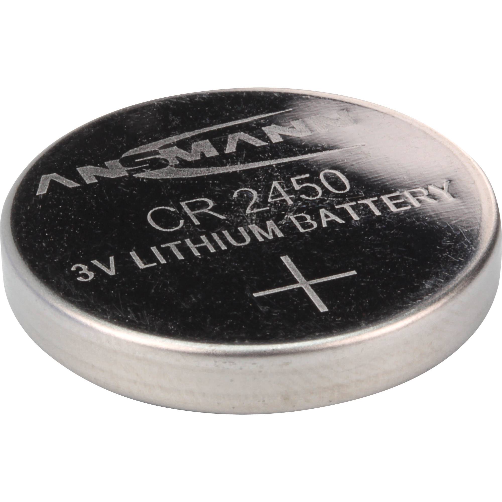 Runde silberne CR2450 Lithium-Batterie mit der Beschriftung 