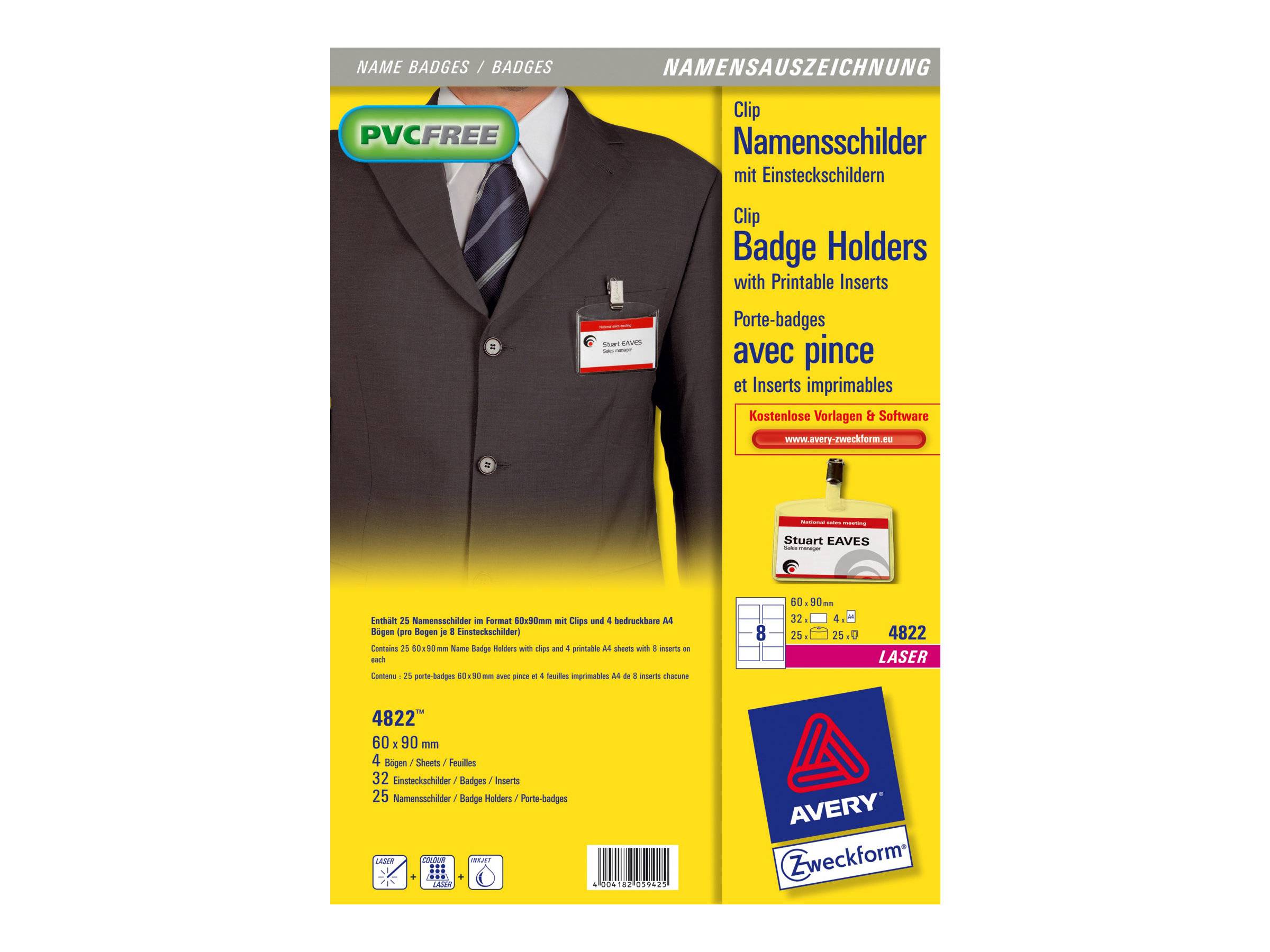 AVERY Zweckform Namensschilder mit Clip 9,0 x 6,0 cm, 1 Set