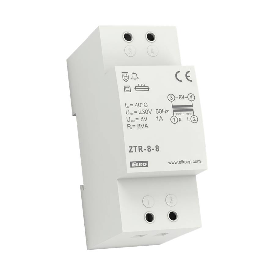 ELKO EP ZTR-8-8V Klingeltransformator, 8 VA, 230 V AC auf 8 V AC, DIN-Schienenmontage