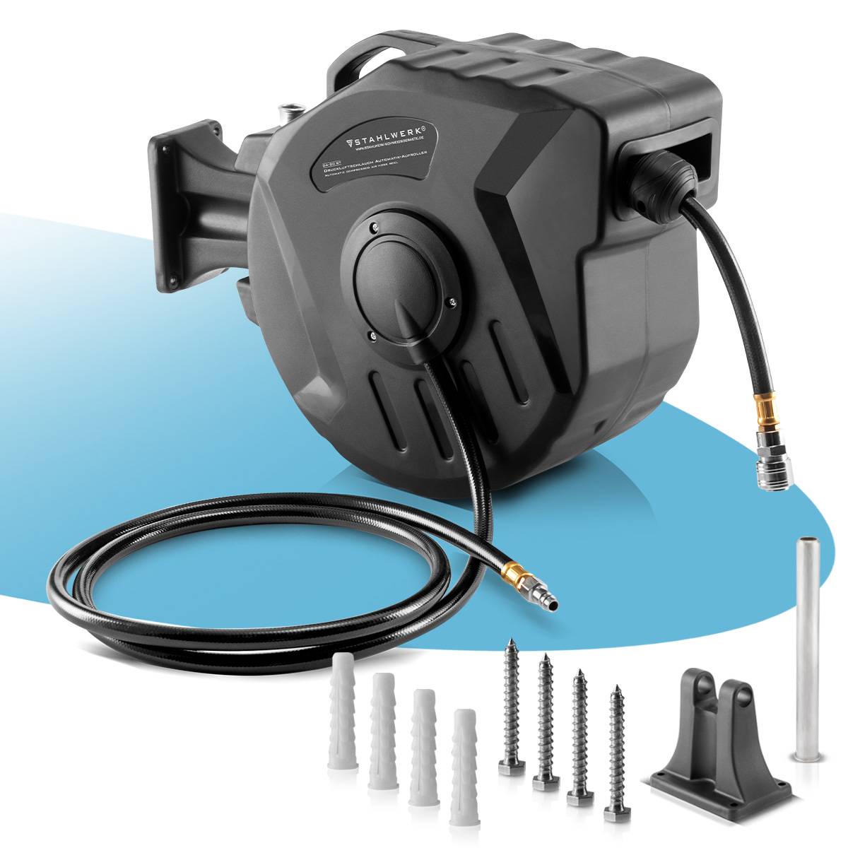 STAHLWERK Druckluft Schlauchtrommel Aufroll-Automatik 20m 18 Bar