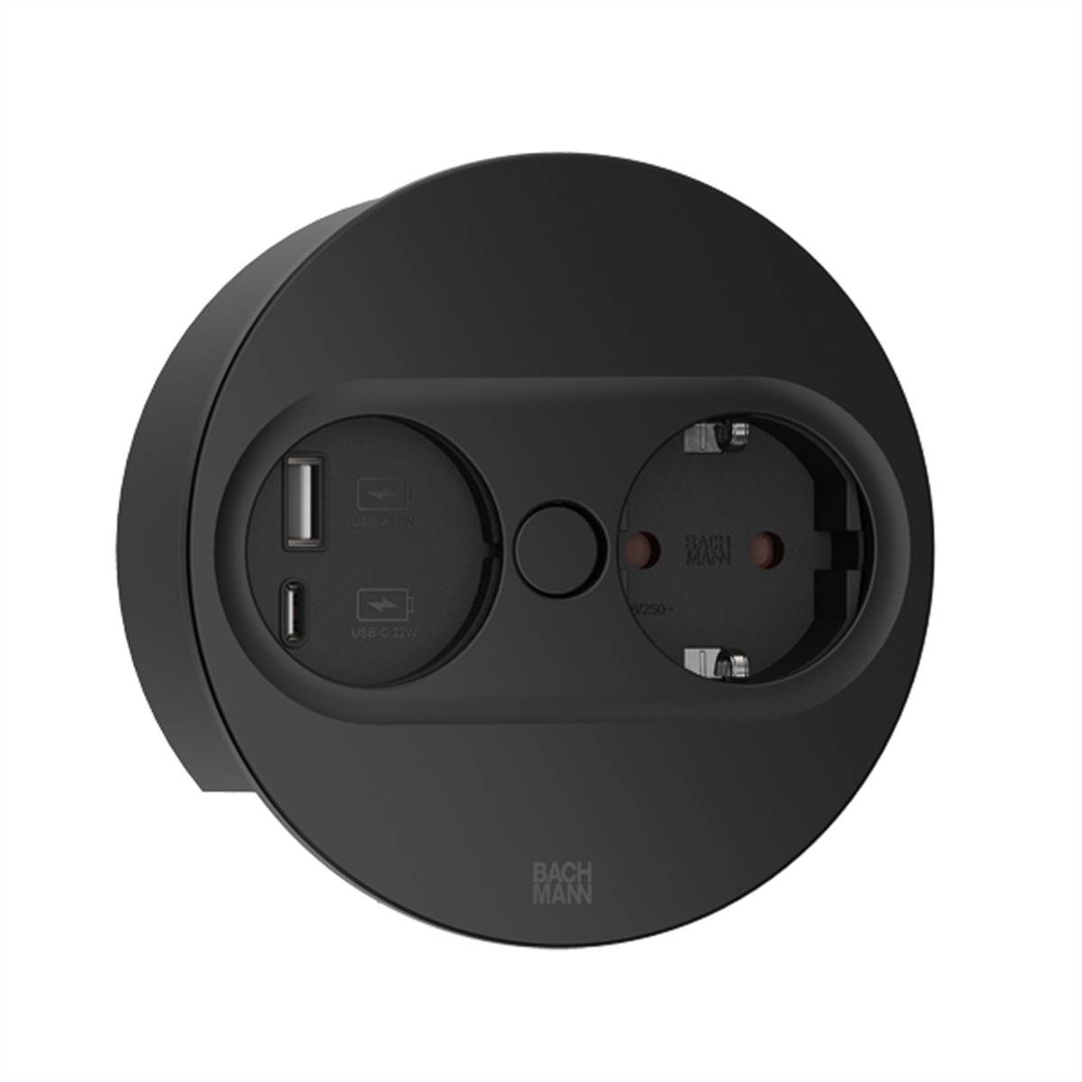 BACHMANN TWIST 2 1xCEE7/3 1xUSB A/C 22W 2,0m AEH RAL9005 30GE rund