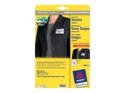 200 AVERY Zweckform Namensetiketten L4786-20 weiß 80,0 x 50,0 mm