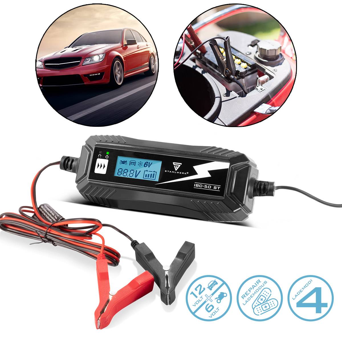 STAHLWERK Batterieladegerät IBC-50 ST mit Mikroprozessor und 4 Lademodi