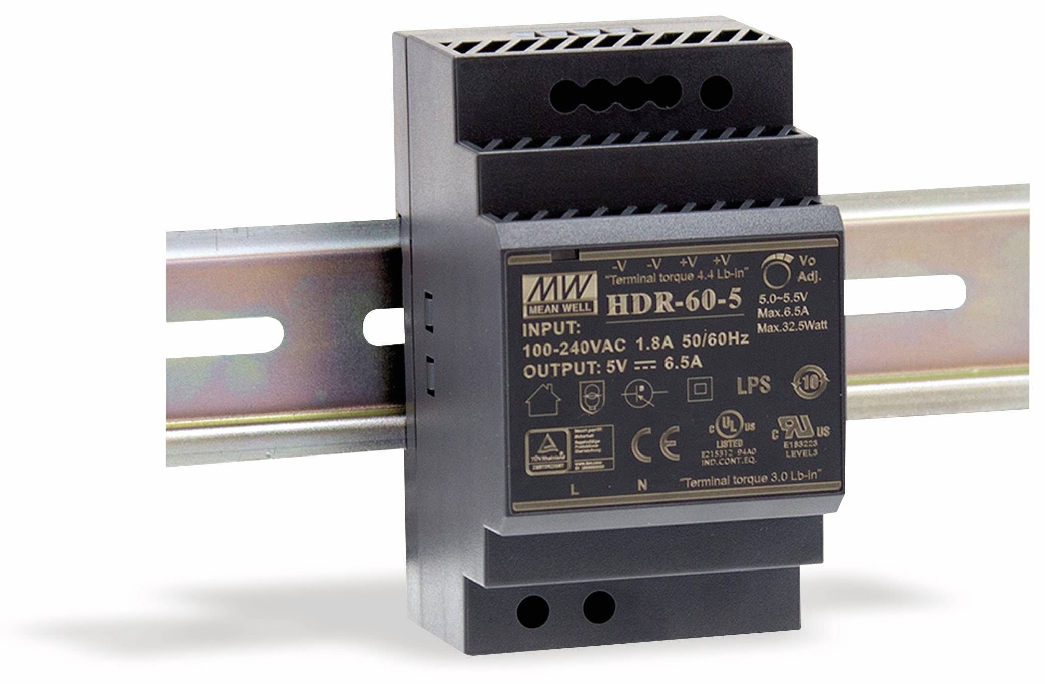 MEAN WELL Hutschienen-Schaltnetzteil HDR-60-15, 15 V-/4 A