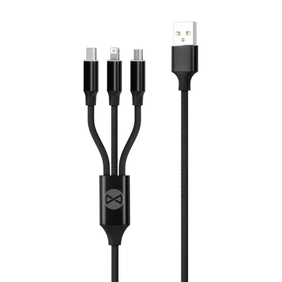 Forever 3-in-1 Ladekabel USB-A zu Lightning/USB-C/microUSB 1,2?m Schwarz