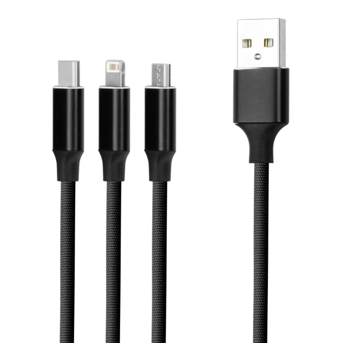 Forever 3-in-1 Ladekabel USB-A zu Lightning/USB-C/microUSB 1,2?m Schwarz