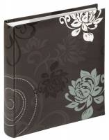 Dunkelfloral gemustertes Hardcover-Fotoalbum oder Notizbuch mit weißen und hellblauen Blumendesigns auf dem Einband.