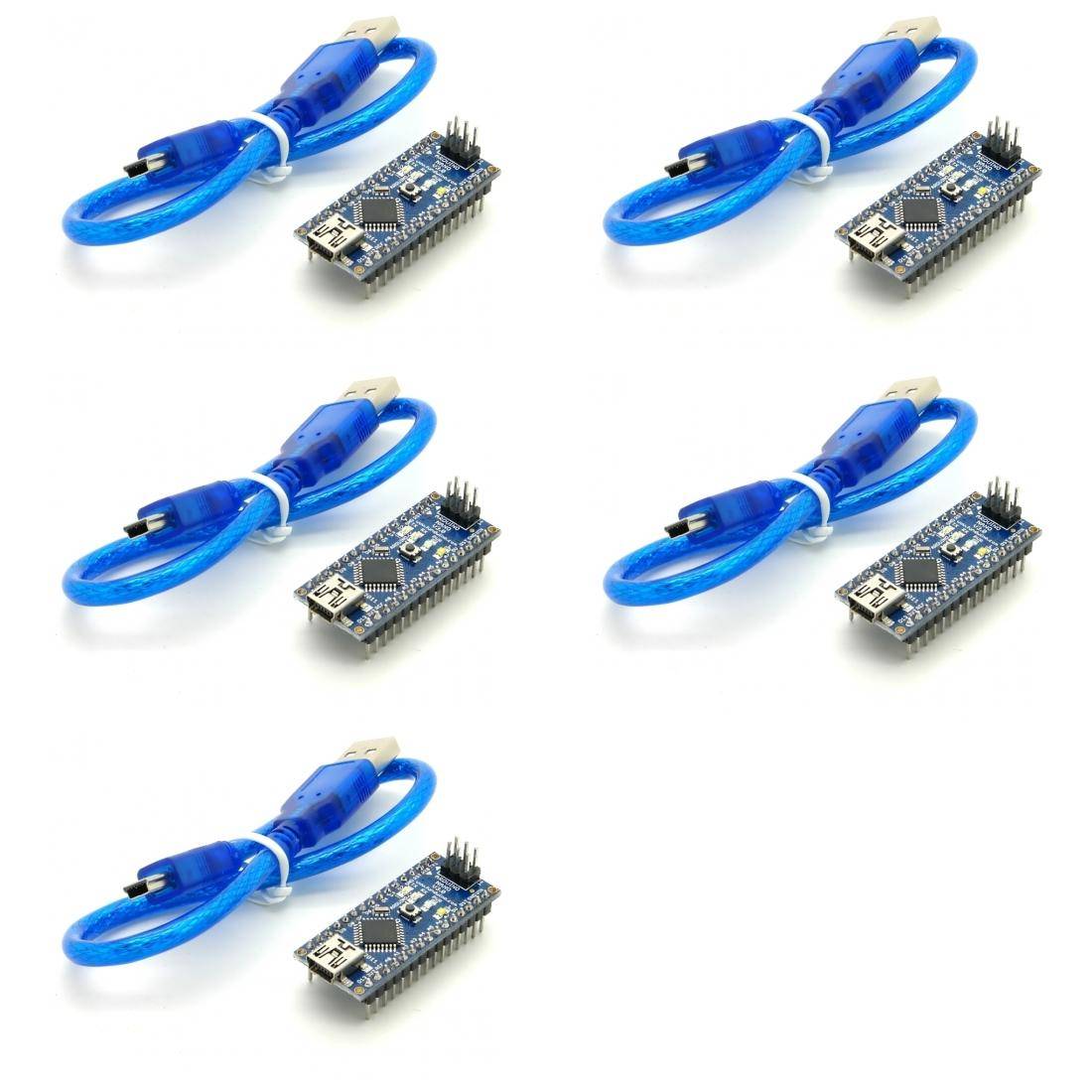 5 x kompatibler Arduino Nano mit Atmel Mega 328P Prozessor & FTDI FT232RL USB-Chipsatz inkl. Kabel