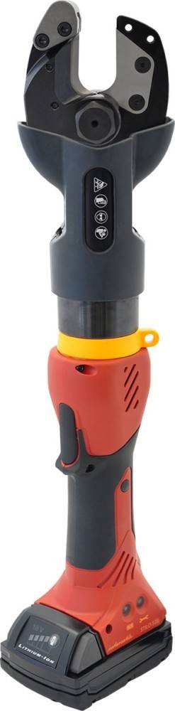 Eine rot-schwarze isolierte Reisekaffeekanne mit einem gelben Band nahe dem Deckel, entwickelt zum Warmhalten von Getränken.