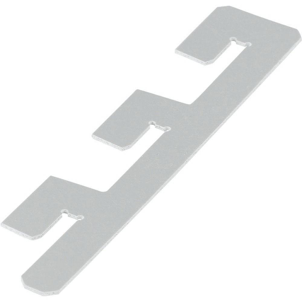 Eine silberne Metallhalterung mit drei deutlichen Rillen, die zum Befestigen oder Abstandhalten von Komponenten bei Bau- oder Montagevorgängen verwendet wird.