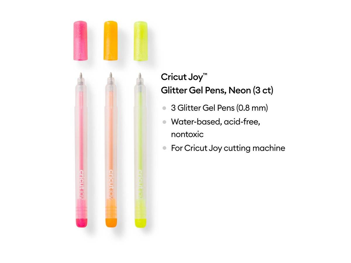 Cricut Joy - Tintenroller - Glitter Neon Yellow, Glitter Neon Pink, Glitter Neon Orange - Dunkel - Geltinte - 0.8 mm (Pa