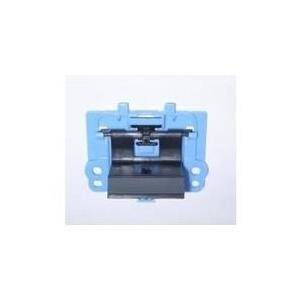 Blaues und schwarzes Kunststoffteil, möglicherweise ein Druckerteil, auf weißem Hintergrund dargestellt.