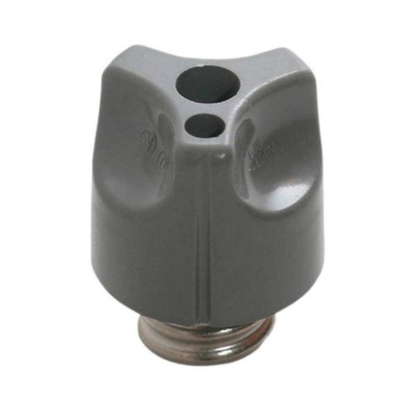 Wasserhahn-Belüfter, grau, mit doppelter Öffnung zur Wasserflusssteuerung, geeignet für Küche oder Badezimmer.