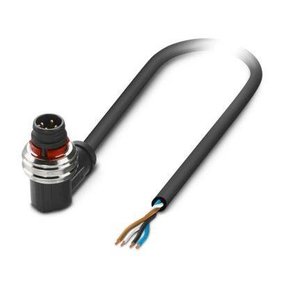 Ein Winkelkabel mit freigelegten Drähten und einem Stecker, das typischerweise für elektrische oder elektronische Geräte verwendet wird.