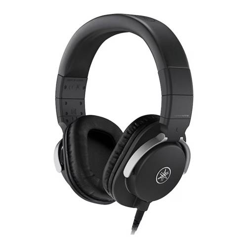 Schwarze Over-Ear-Kopfhörer mit elegantem Design und gepolstertem Kopfbügel, mit einem an einer Seite angeschlossenen Kabel.