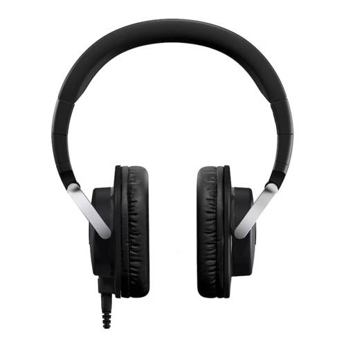 Schwarze Over-Ear-Kopfhörer mit einem gebogenen Bügel, die vor einem schlichten weißen Hintergrund gezeigt werden.