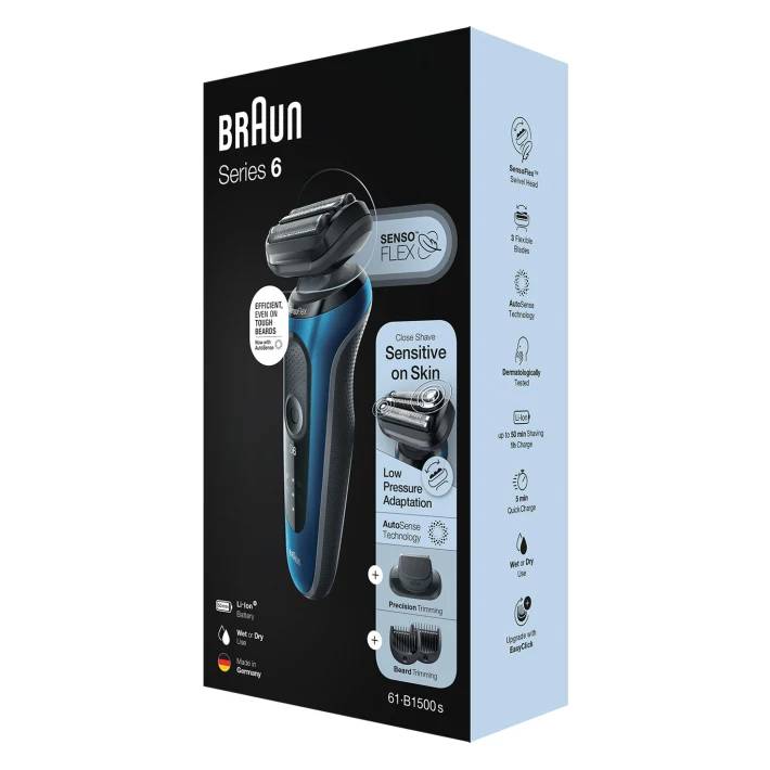Braun Series 6 61-B1500s - Folienschaber - Tasten - Blau - LED - Akku - Lithium-Ion (Li-Ion)