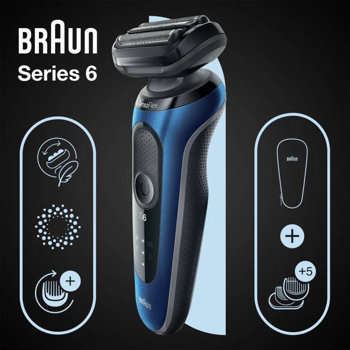 Braun Series 6 61-B1500s - Folienschaber - Tasten - Blau - LED - Akku - Lithium-Ion (Li-Ion)