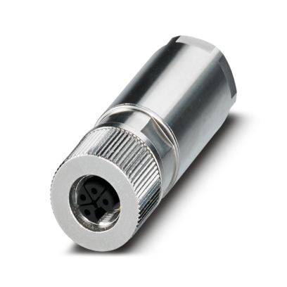 Ein metallischer zylindrischer Stecker mit gewindedem Ende und einer mehrpoligen Buchse, der für elektrische Verbindungen in Geräten verwendet wird.