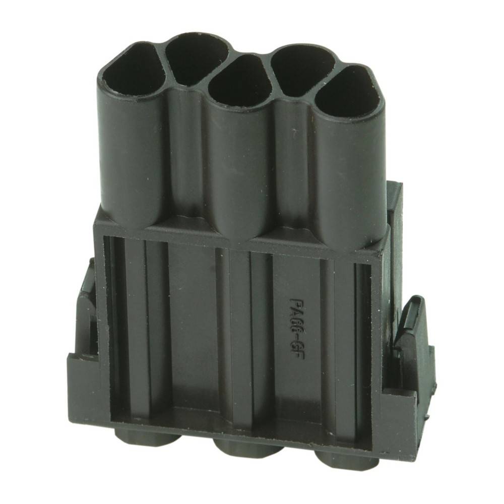 Ein sechspoliger schwarzer Kunststoffverbinder mit rechteckiger Grundfläche, der in elektronischen Anwendungen verwendet wird.