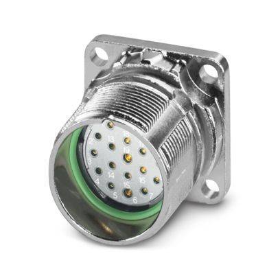 Ein Metallstecker mit kreisförmigem Design für industrielle Anwendungen mit mehreren Kontaktstiften, verwendet für robuste und zuverlässige elektrische Verbindungen in Industriemaschinen.
