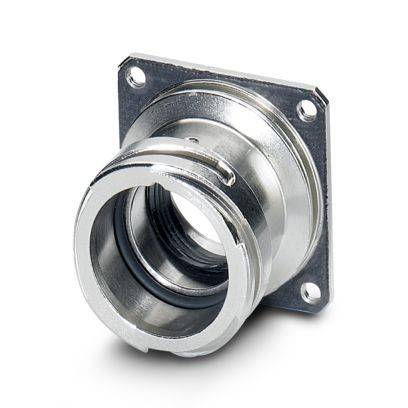Ein metallischer Stecker mit quadratischer Basis und zylindrischem Griff, entworfen zur Montage auf Panelen.