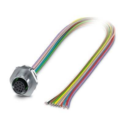 Ein neunpoliger Stecker mit mehrfarbigen Kabeln, die davon ausgehen, wird zum Übertragen von Signalen in elektronischen Geräten verwendet.
