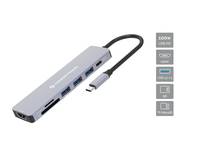 Conceptronic DONN19G 7-in-1 USB 3.2 Gen 1 Dockingstation, HDMI, USB-A 3.0 x 3, SD, TF/MicroSD, 100W USB PD, Kabelgebunde