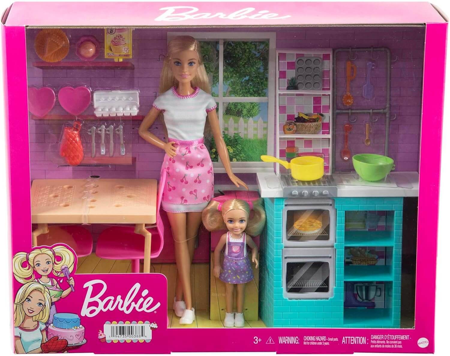 Mattel HBX03 - Barbie-Schwestern Backspielset mit Barbie-Puppe & Chelsea-Puppe