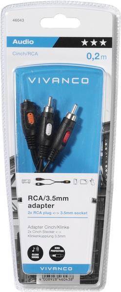 Vivanco Adapterkabel, a) von 2x Cinch-Stecker, b) auf 1x Klinkenkupplung 3,5mm, stereo, 0,2 Meter (46043)