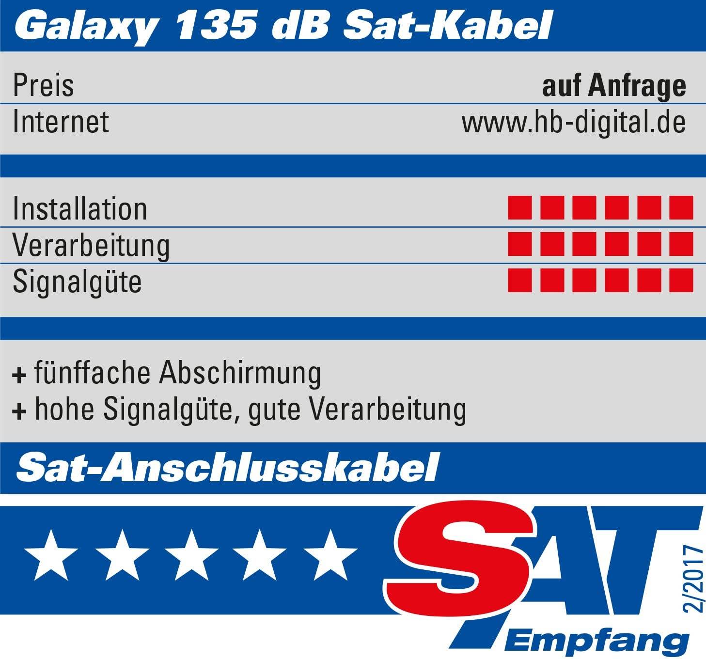 hb-digital 500m Koaxialkabel Galaxy mit Außen Durchmesser 7mm 135dB 5-Fach geschirmt Stahl Kupfer schwarz