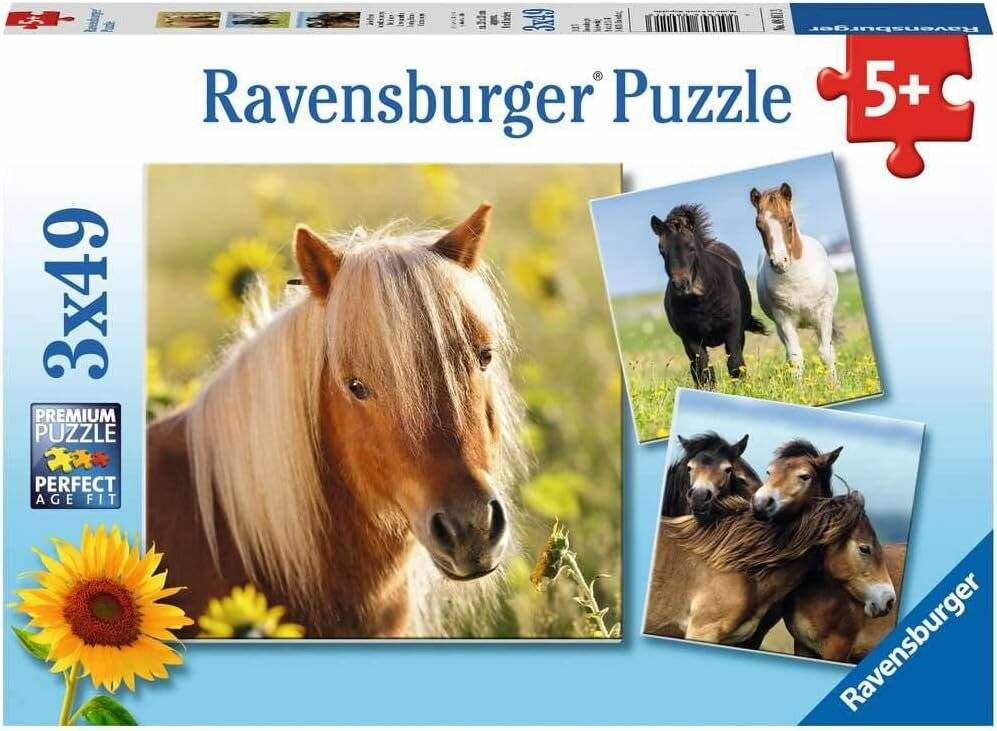 Puzzle 3x49 Teile Liebe Pferde ab 5 Jahre 3 Puzzles inklusive Mini-Postern als Vorlagen