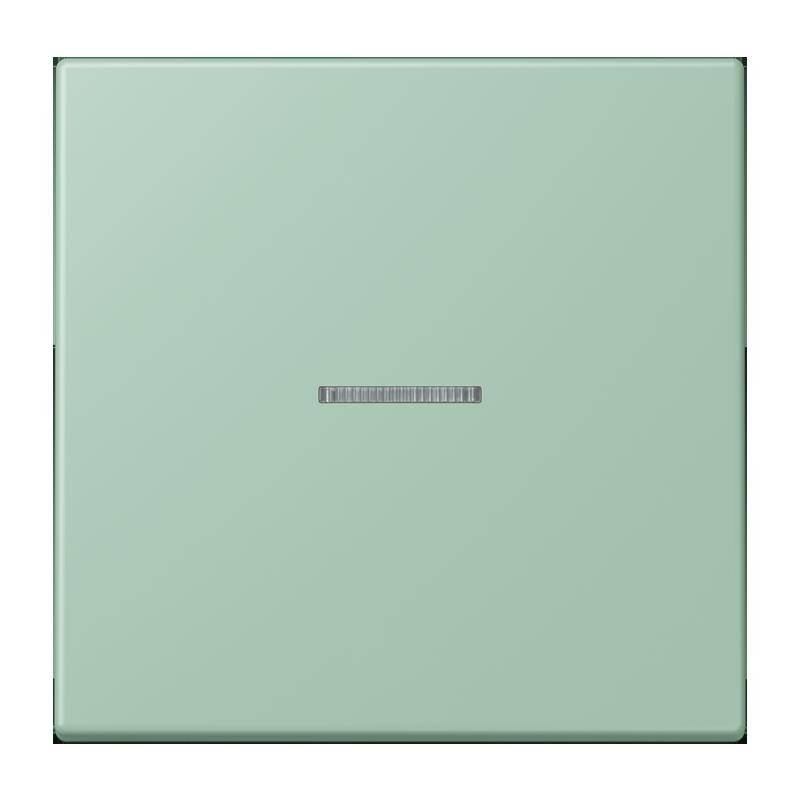 Eine minimale, hellgrüne quadratische Oberfläche mit einem kleinen horizontalen Schalter oder Knopf in der Mitte.