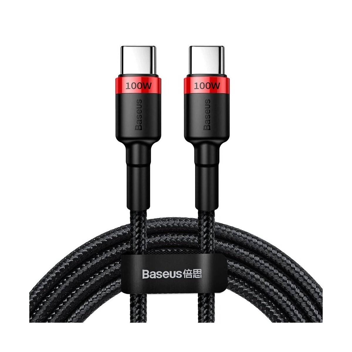 USB-C – USB-C Lade-/Datenkabel Baseus - 100 W 5 A 2 m Kabel mit Nylongeflecht Schwarz/Rot