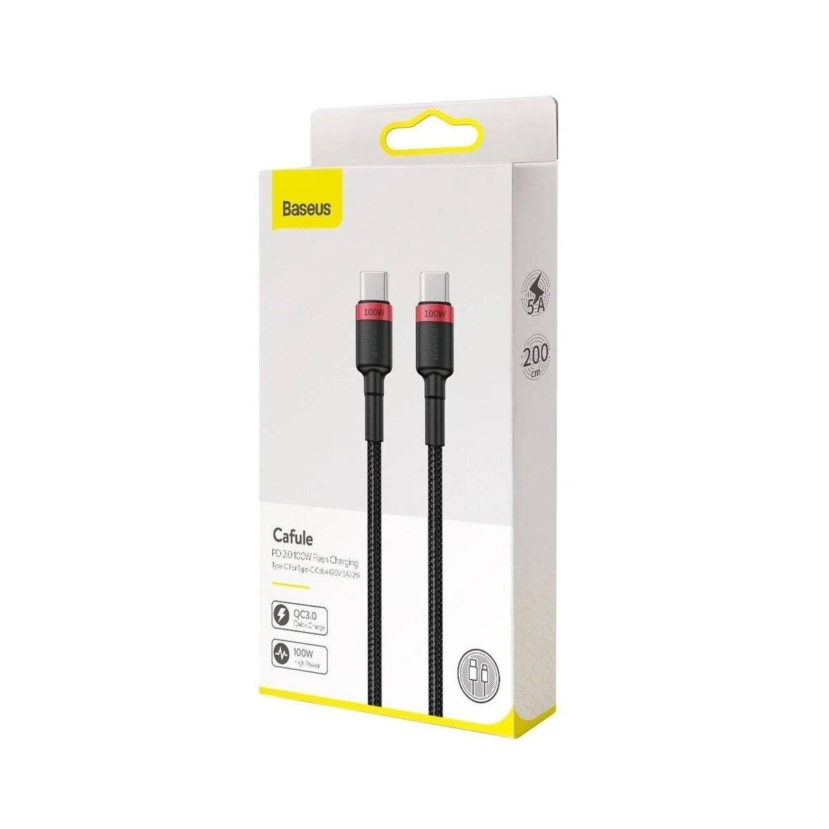 USB-C – USB-C Lade-/Datenkabel Baseus - 100 W 5 A 2 m Kabel mit Nylongeflecht Schwarz/Rot