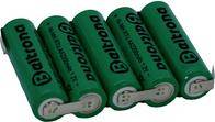 Grüne Baltrona-Batterien mit der Aufschrift 3,7V 650mAh werden nebeneinander angeordnet dargestellt.