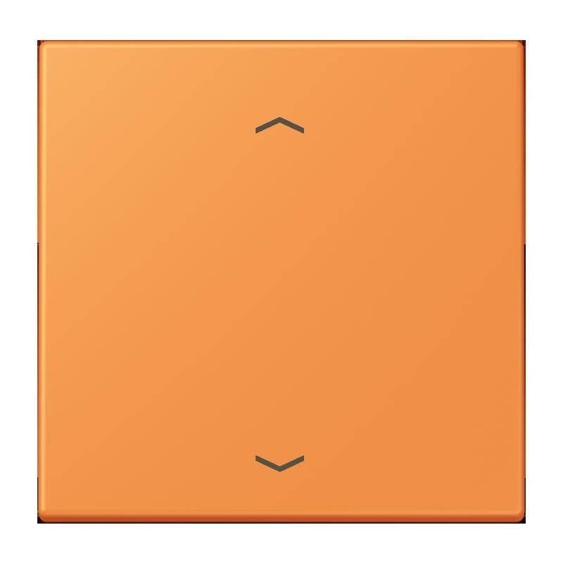 Orangefarbenes quadratisches Panel mit zwei kleinen schwarzen Pfeilen, die nach oben und unten zeigen, zentriert auf dem Panel.