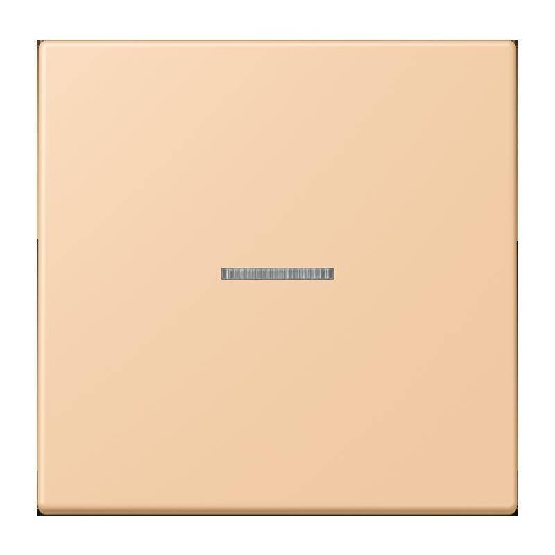 Ein beige Quadrat mit einem kleinen horizontalen Metallstreifen in der Mitte, das ein minimalistisches Design ähnelt, möglicherweise ein Schalter oder Knopf.