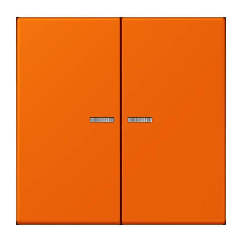 Orangefarbener Elektroschalter mit zwei rechteckigen Tasten, die mittig vertikal angeordnet sind.