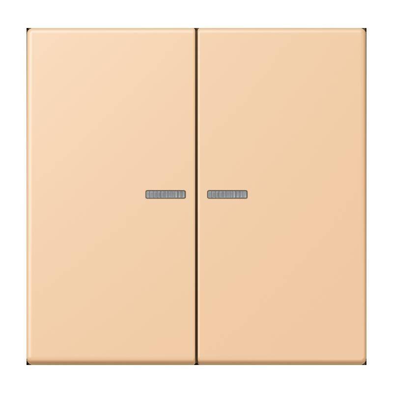 Ein beige zweier Lichtschalter auf weißem Hintergrund, mit kleinen horizontalen Rillen zur besseren Griffigkeit.
