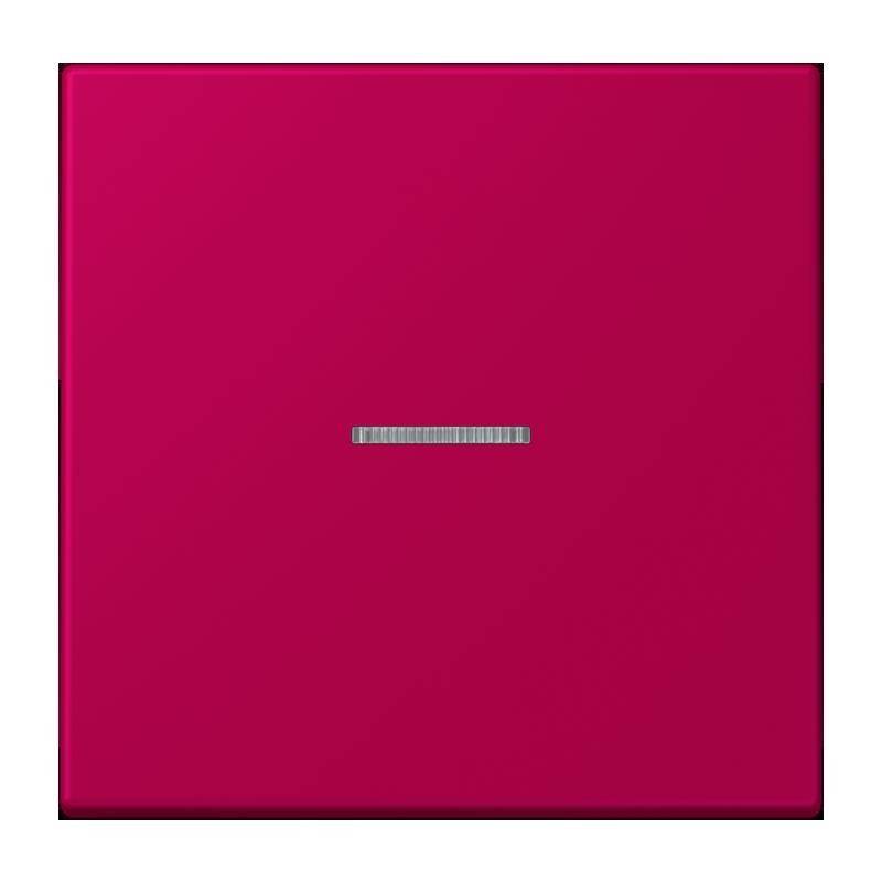 Ein leuchtend rosa quadratisches Fliese mit einem schmalen horizontalen Metallstreifen in der Mitte.
