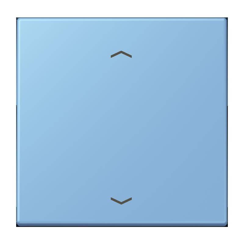 Ein hellblauer Quadrat mit kleinen schwarzen Dreiecken, die nach oben und unten zeigen, in der Mitte, was möglicherweise einen Schalter oder Knopf andeutet.