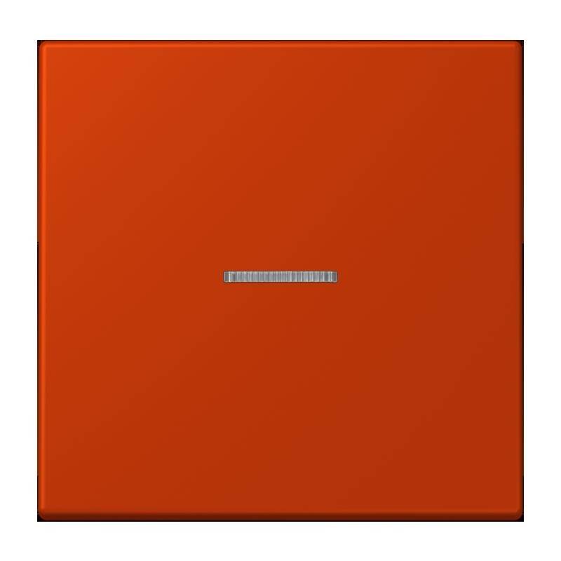 Ein quadratisches orangefarbenes Objekt mit einer dünnen horizontalen Linie in der Mitte auf weißem Hintergrund.