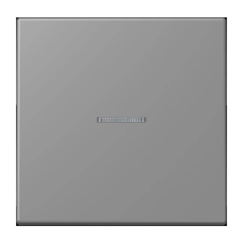 Ein silbernes quadratisches Panel mit einer kleinen horizontalen rechteckigen Vertiefung in der Mitte, die möglicherweise eine Berührungs- oder Steuerungsschnittstelle andeutet.