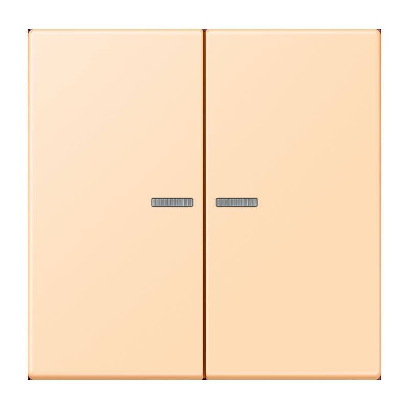 Ein beige farbener Doppellichtschalter mit kleinen grauen Kippschaltern in der Mitte jedes Panels.