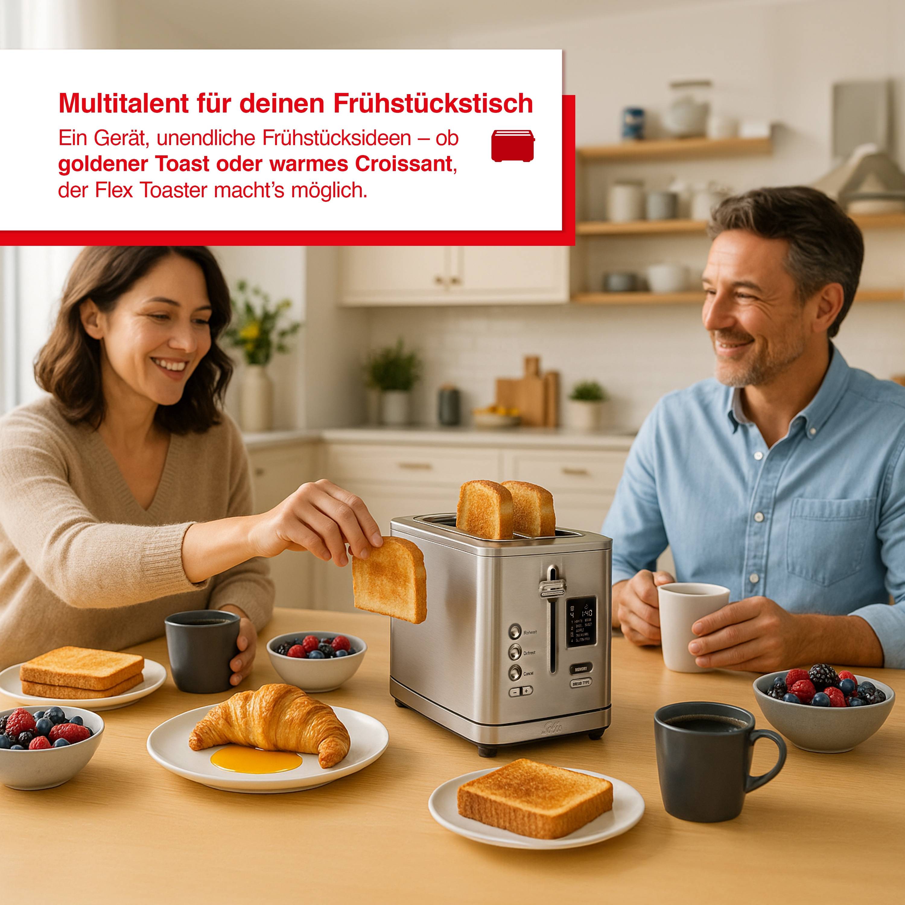 Solis Zwei-Schlitz Toaster, Brötchenaufsatz, Wiedererhitzungsfunktion, Countdown