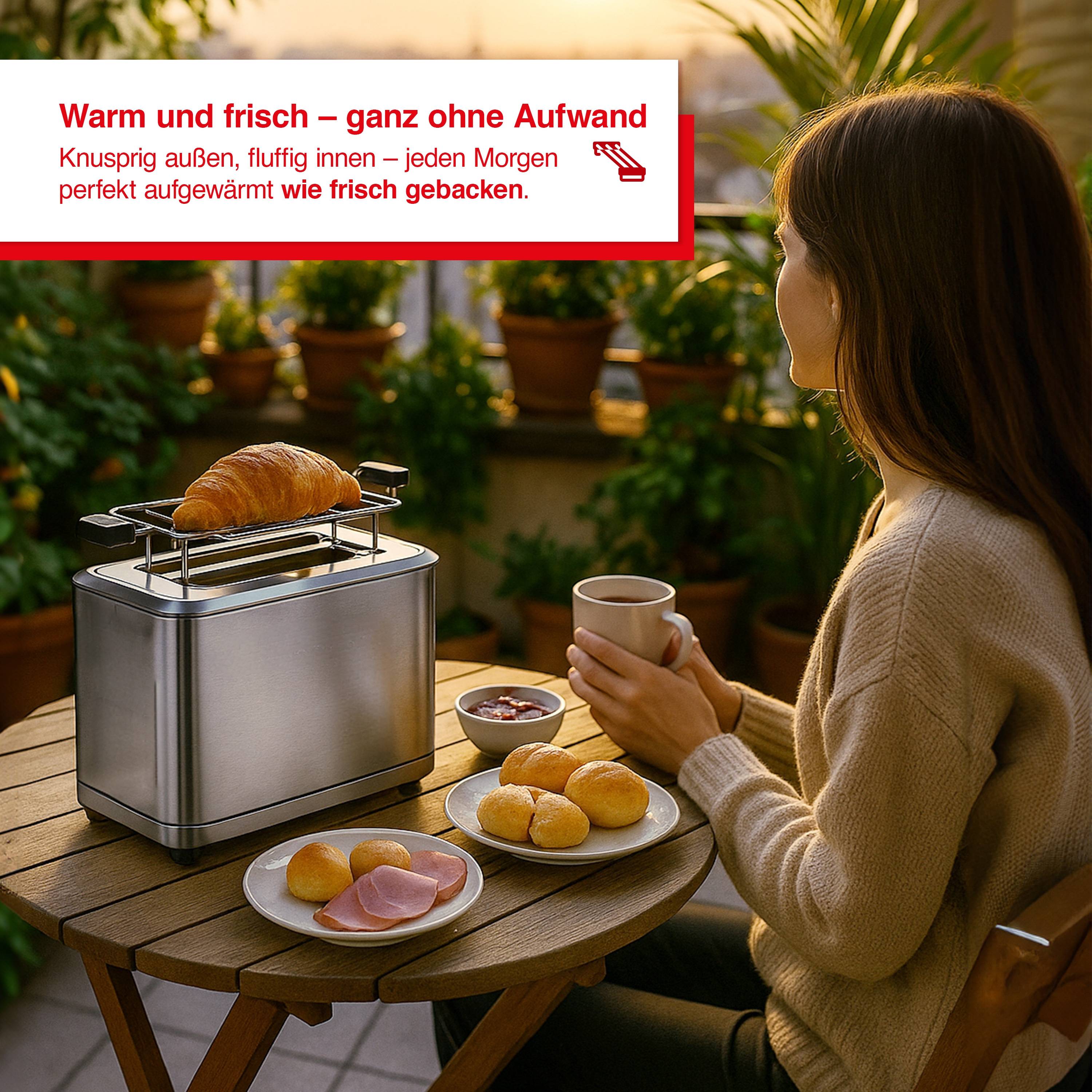 Solis Zwei-Schlitz Toaster, Brötchenaufsatz, Wiedererhitzungsfunktion, Countdown