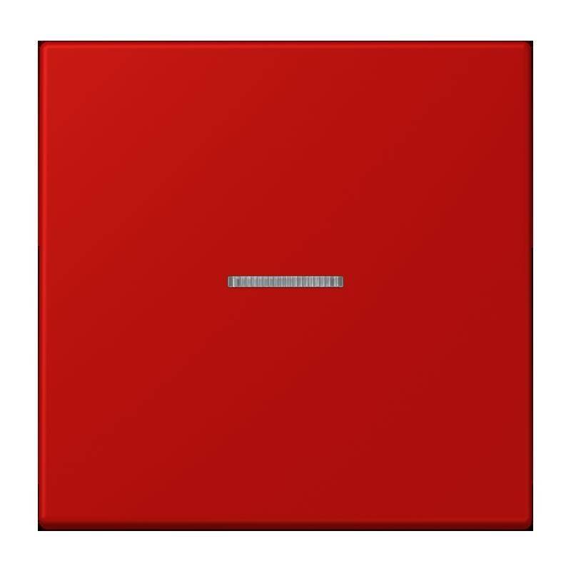 Rotes Quadratpaneel mit einem schmalen horizontalen Silberstreifen in der Mitte, höchstwahrscheinlich ein modernes Schalter- oder Kontrollpaneldesign.