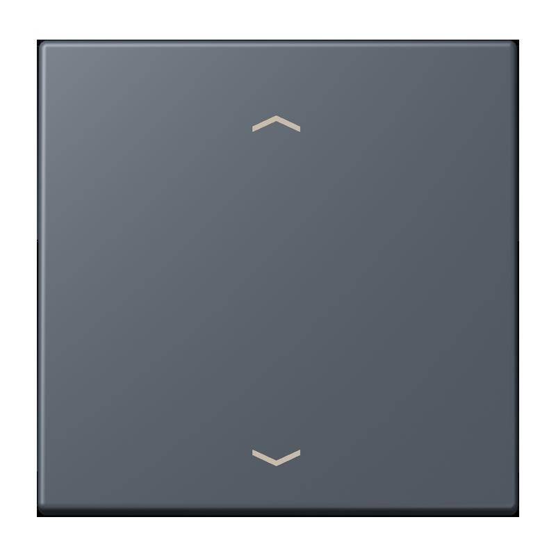 Ein schlanker, dunkelgrauer Lichtschalter mit minimalistischem Design, der einfache Pfeil-Symbole nach oben und unten aufweist und so seine Funktionalität anzeigt.